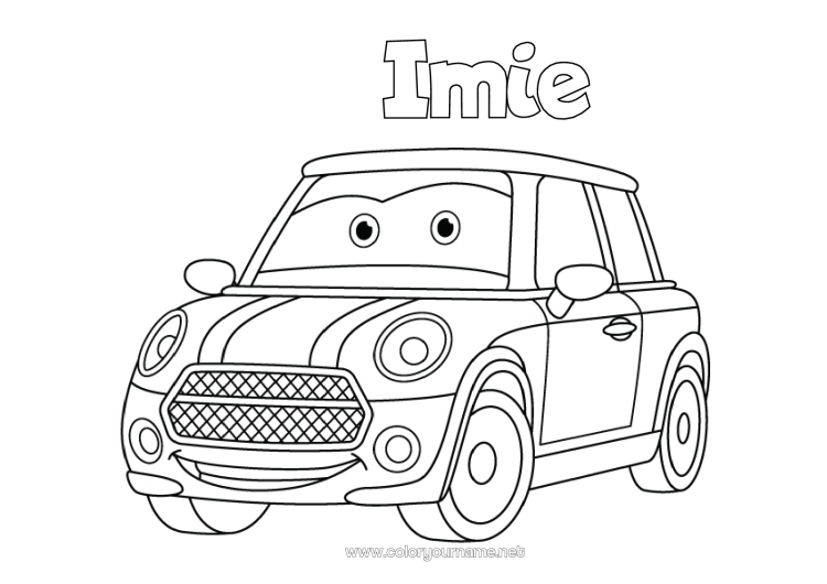 Kolorowanka do wydruku Pojazdy Samochód Samochody, furgonetki i kampery Bajka animowana Kreskówka Pojazdy postaci