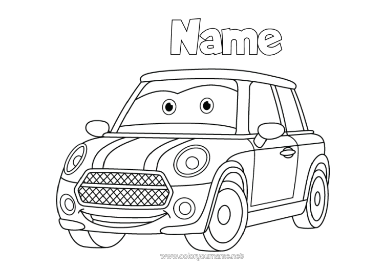 Colouring page to print Vehicles Car Cars, Vans And Motorhomes Cartoon Cartoon Character Vehicles