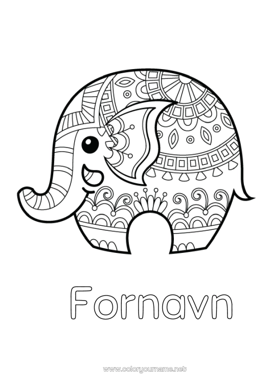 Fargeleggingssiden til utskrift Elefant Dyr Zentangle Afrikanske villdyr