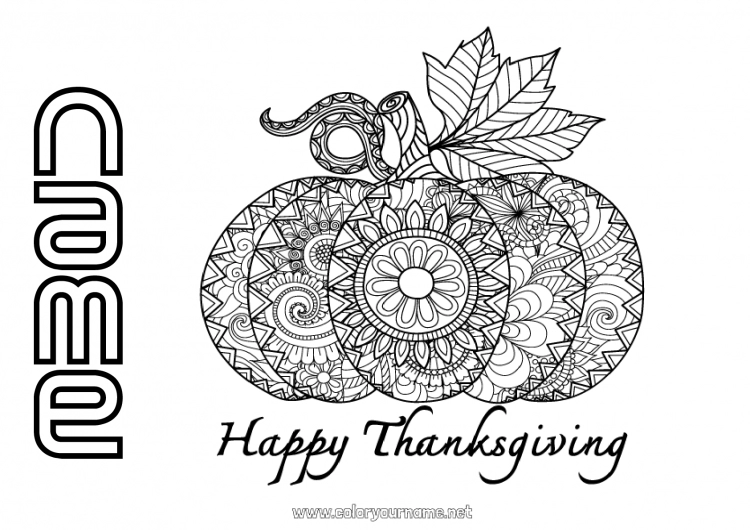 Coloring page to print Pumpkin Thanksgiving Mandala Autumn