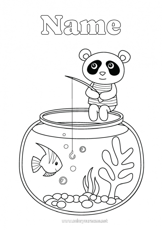 Coloring page to print Fishing Panda Other animals of the world