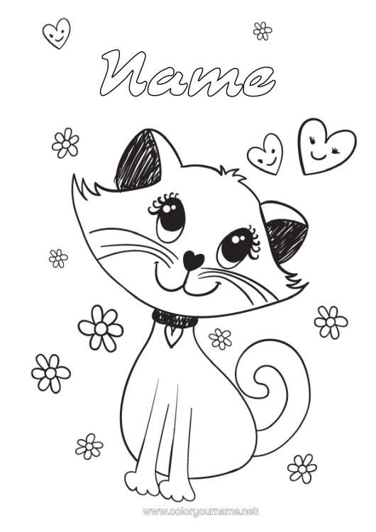 Colouring page to print Cute Heart Cat Animal Dogs And Cats Cartoon