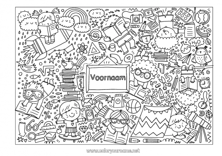 Kleurplaat om af te drukken Kind Complex Kleurplaten Boek Lezen Terug naar school Schoolbenodigdheden
