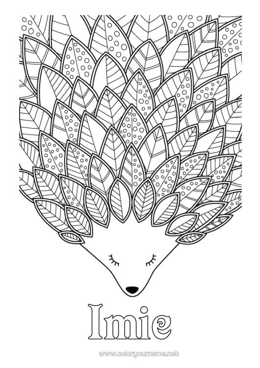 Kolorowanka do wydruku Jeż Jesień Zwierzę Liście Złożone kolorowanki Zentangle Zwierzęta leśne