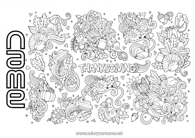 Coloring page to print Thanksgiving Autumn