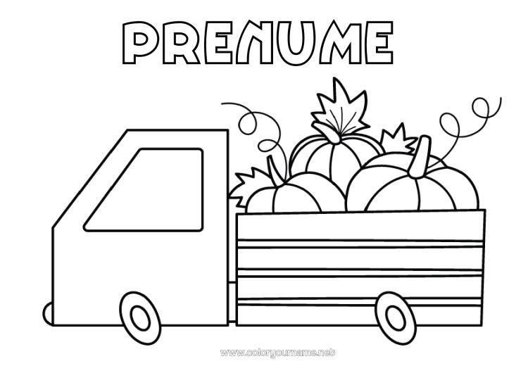 Pagină de colorat de imprimat Dovleac Camion Vehicule Fermer. Camioane și vehicule utilitare Meserii agricole