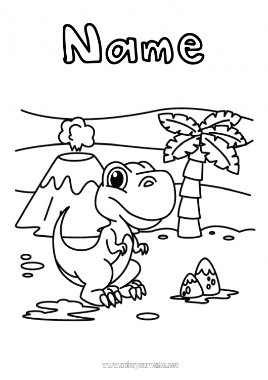 Coloring page to print Dinosaurs Volcano