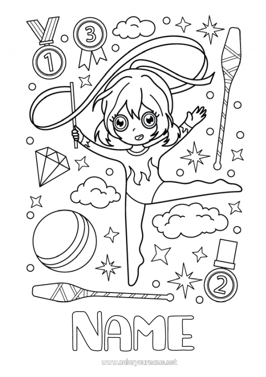 Coloring page to print Sport Kawaii Gymnastic Artistic sports