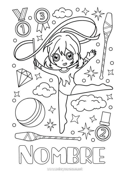 Dibujo para colorear para imprimir Sport Kawaii Gimnástico Deportes artísticos