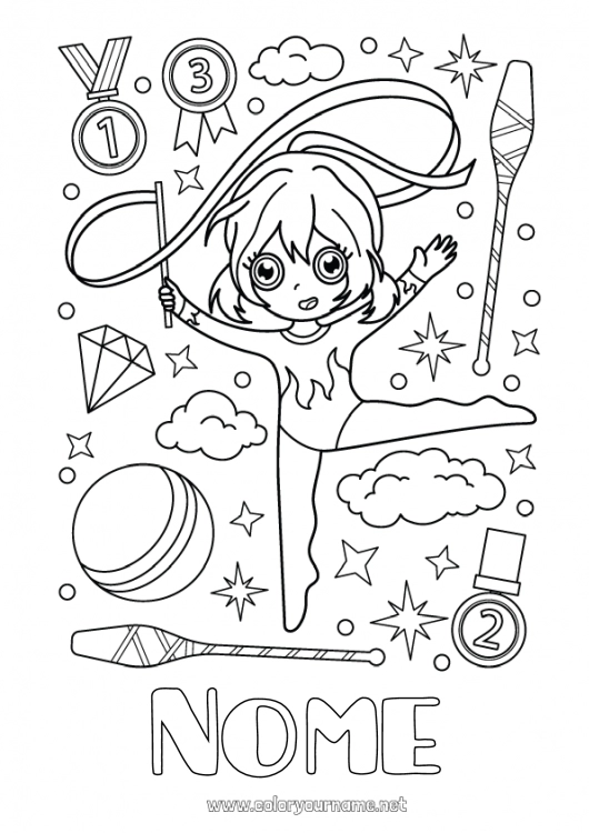 Pagina da colorare da stampare Sport Kawaii Ginnastica Sport artistici