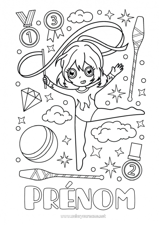 Coloriage à imprimer Sport Kawaii Gymnastique Sports artistiques