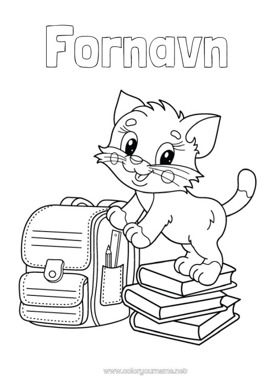 Fargeleggingssiden til utskrift Katt Dyr Bok Hunder og katter Lesing Skoleveske Helseyrker Skolestart Sykepleier, Sykepleierske Veterinær