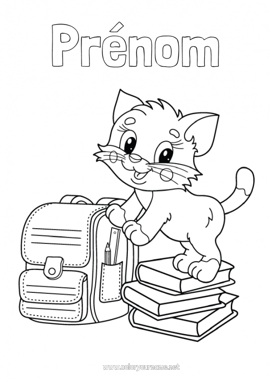 Coloriage à imprimer Chat Livre Chiens et chats Lecture Cartable Métiers de la santé Rentrée scolaire Infirmier, Infirmière Vétérinaire