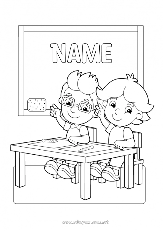 Coloring page to print Class board Classroom Student School desk