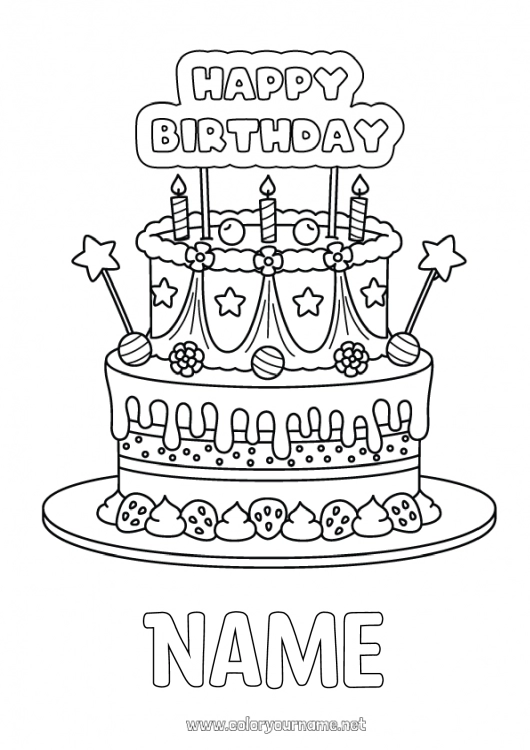 Coloring page to print Candle Cake Birthday Happy Birthday (English) Message