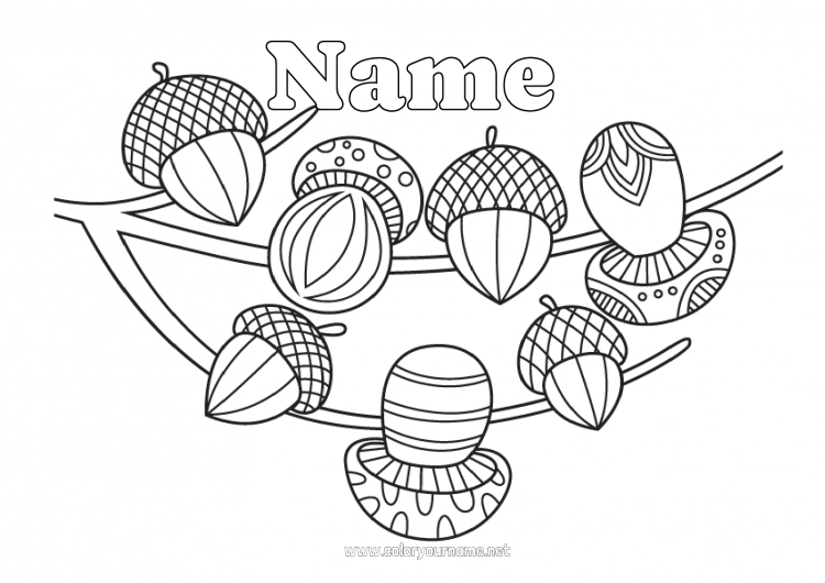 Coloring page to print Autumn Mushroom Acorn