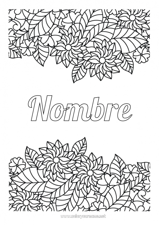 Dibujo para colorear para imprimir Flores Hojas Dibujos complejos para colorear