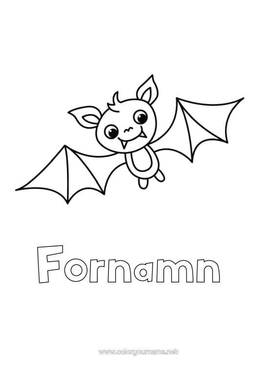 Färgläggningssida att skriva ut Fladdermus Halloween Djur Lätta målarbilder Fåglar och flygande däggdjur
