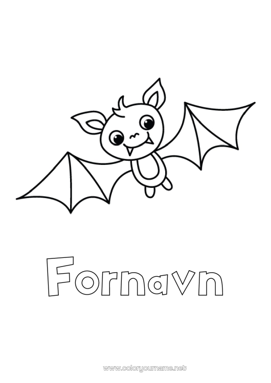 Fargeleggingssiden til utskrift Flaggermus Halloween Dyr Enkle fargelegginger Fugler og flygende pattedyr