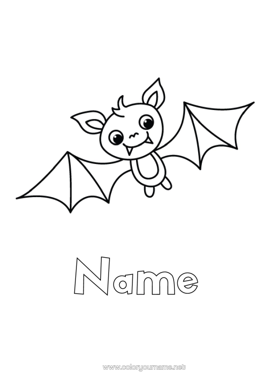 Colouring page to print Bat Halloween Animal Easy Colouring Pages Birds And Flying Mammals