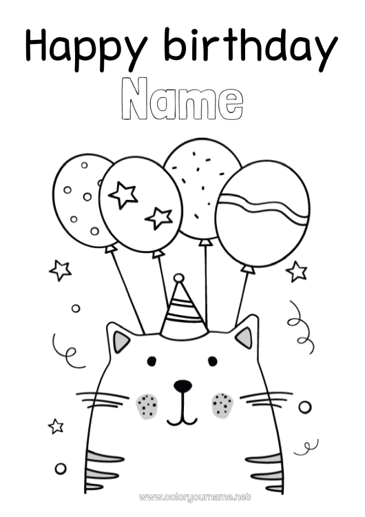Colouring page to print Cat Birthday Balloons Party Animal Easy Colouring Pages Dogs And Cats