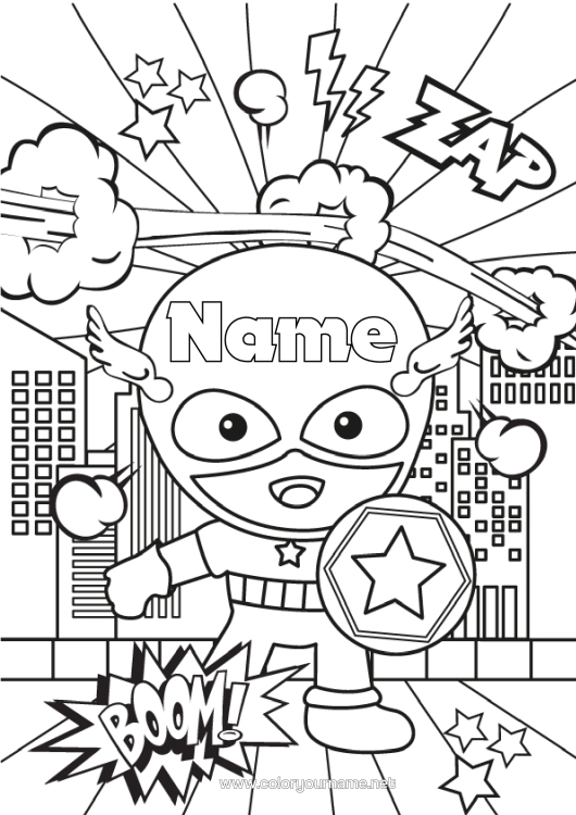 Colouring page to print Hero Cityscape