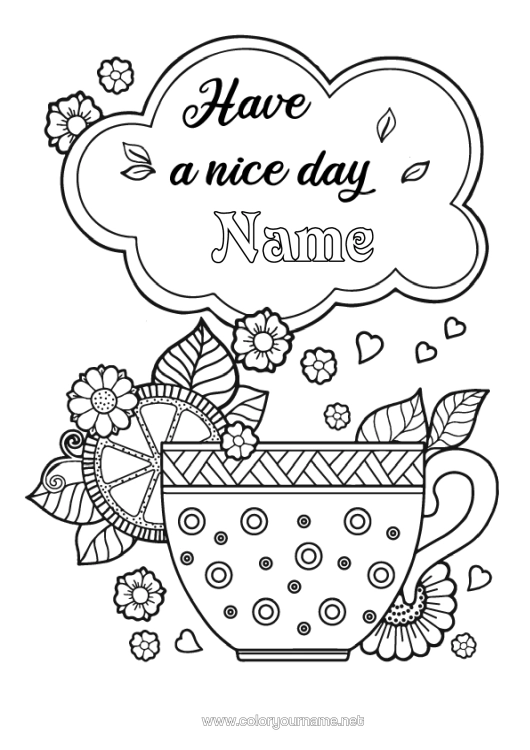 Colouring page to print Mug Positive Tea Drink
