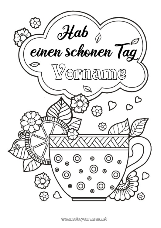 Malvorlage zum Ausdrucken Tasse Positiv Tee Getränk