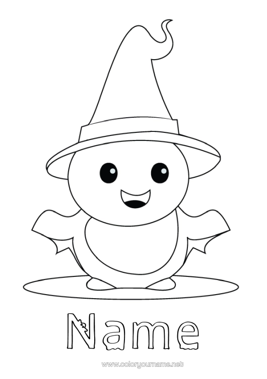 Colouring page to print Ghost Cute Halloween Hat