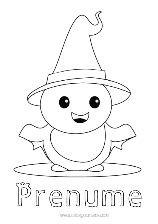 Pagină de colorat de imprimat Fantomă Drăguț Halloween Pălărie