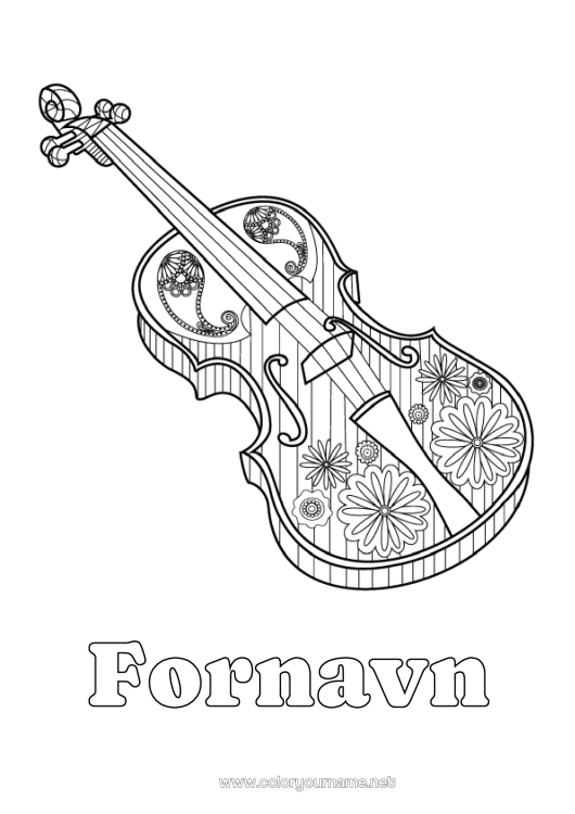 Farvelægningssiden til udskrivning Musik Komplekse farvelægninger Musikfest Musikinstrumenter Violin