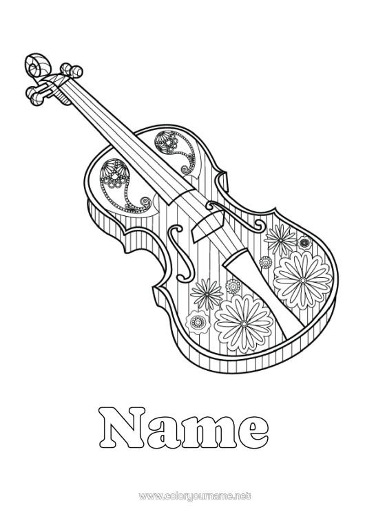 Colouring page to print Music Complex Colouring Pages Music Day Musical Instruments Violin