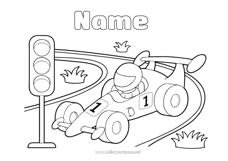 Coloring page to print Vehicles Formula 1 Race Racing car Racing vehicles and tracks Motor sports