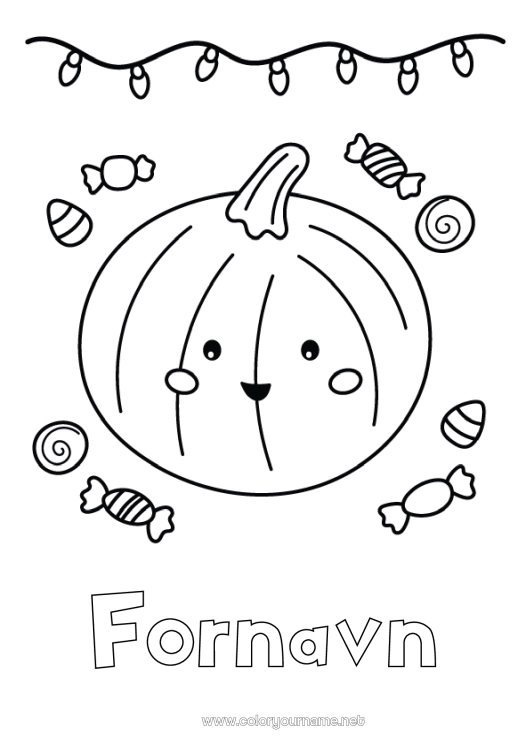 Farvelægningssiden til udskrivning Slik Græskar Sød Kawaii