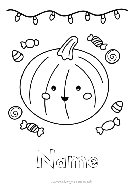 Colouring page to print Sweets Pumpkin Cute Cute