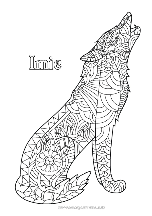 Kolorowanka do wydruku Wilk Lis Zwierzę Zentangle Zwierzęta leśne