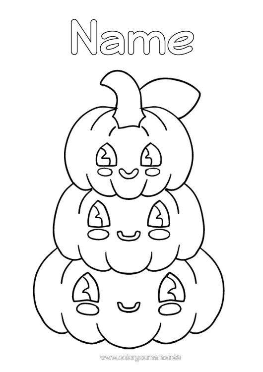 Colouring page to print Pumpkin Cute Cute Autumn Vegetables