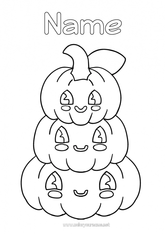 Coloring page to print Pumpkin Cute Kawaii Autumn Vegetables