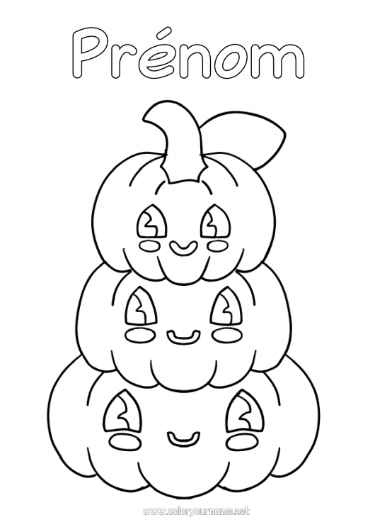 Coloriage à imprimer Citrouille Mignon Kawaii Automne Légumes