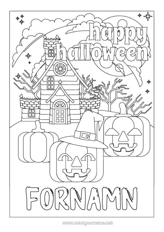 Färgläggningssida att skriva ut Pumpa Halloween Jack O'Lantern Spökhus Anmälan 
