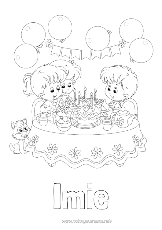 Kolorowanka do wydruku Ciasto Urodziny Impreza Dziewczyna Chłopiec
