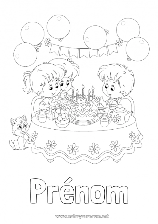 Coloriage à imprimer Gâteau Anniversaire Fête Fille Garçon