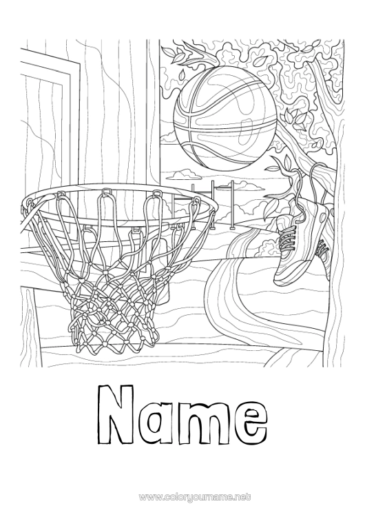 Colouring page to print Sport Balloons Basket Basketball Complex Colouring Pages Zentangle Team Sports
