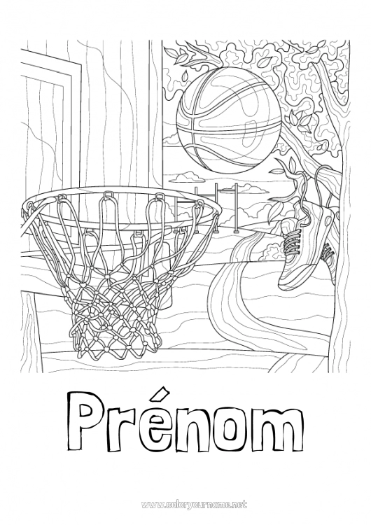 Coloriage à imprimer Ballons Panier Basketball Coloriages complexes Zentangle Sports d'équipe