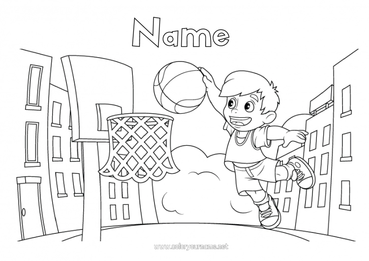 Coloring page to print Sport Balloons Boy Basketball City ??landscape Team sports