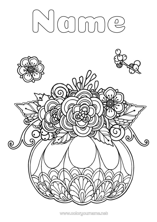 Colouring page to print Pumpkin Flowers Autumn Zentangle