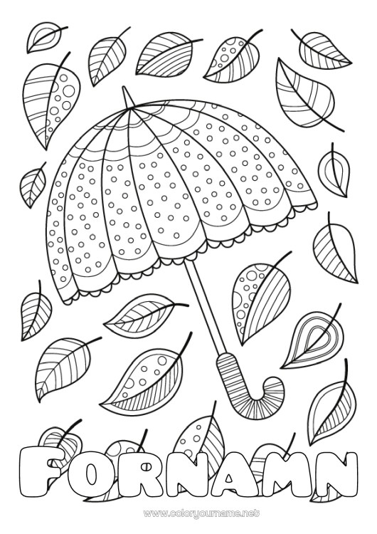 Färgläggningssida att skriva ut Höst Blad Paraply Doodle Zentangle