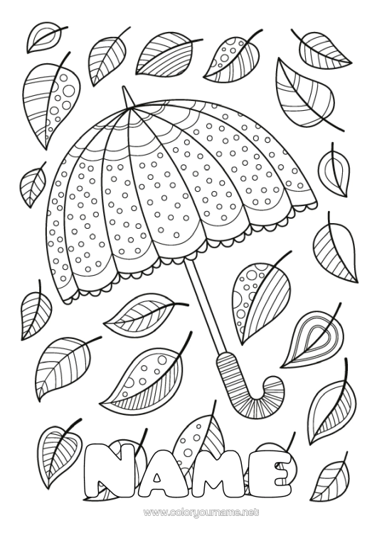 Colouring page to print Autumn Leaves Umbrella Doodle Zentangle