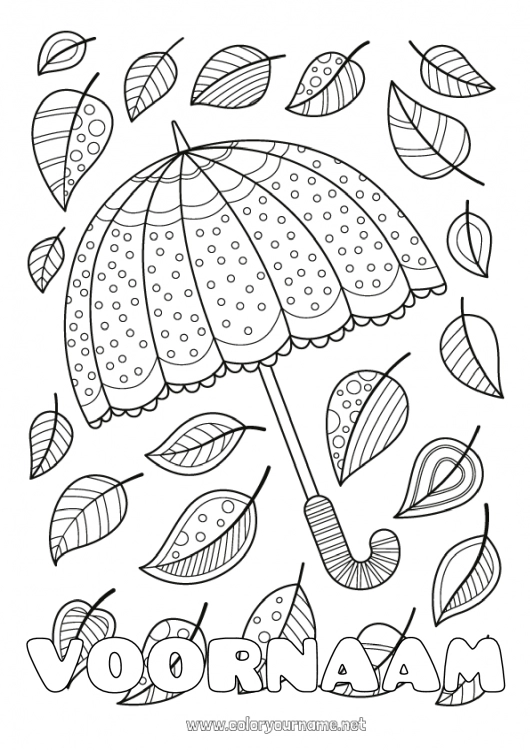 Kleurplaat om af te drukken Herfst Bladeren Paraplu Doodle Zentangle