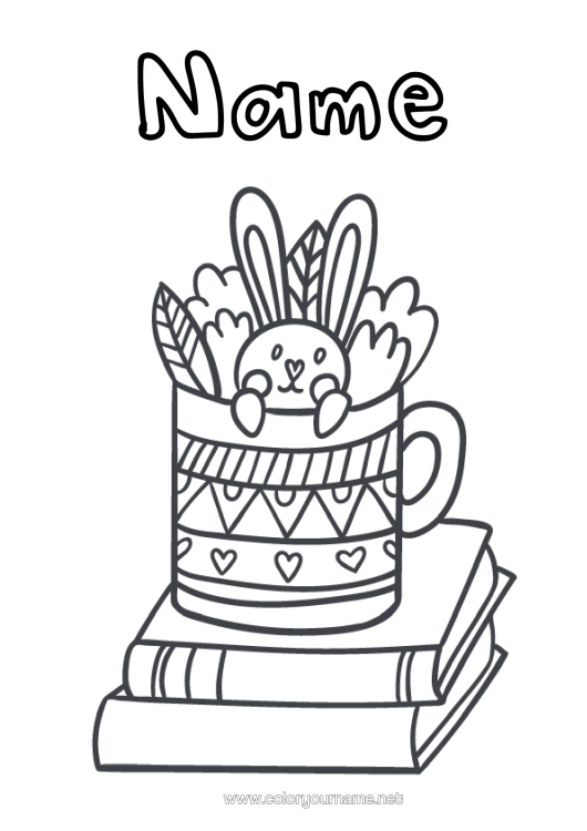 Colouring page to print Rabbit Book Forest Animals Reading Pencil Stationery Supplies